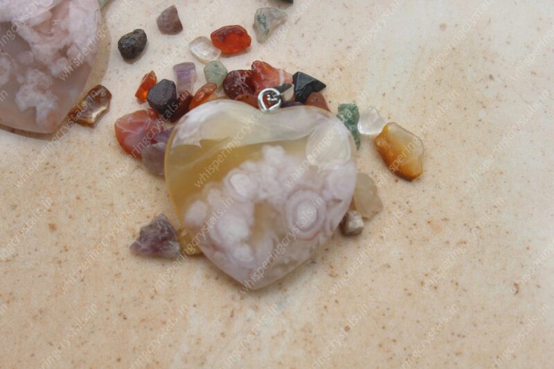 Flower Agate Heart Pendant - Image 4
