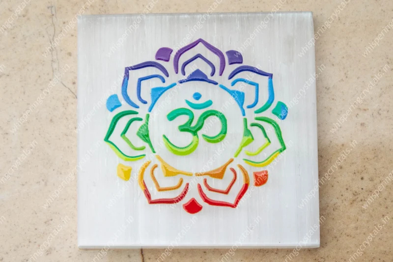 Selenite Charging Plate with Aum for Cleansing & Charging