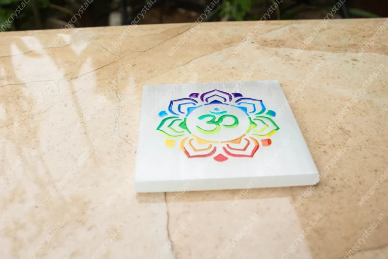 Selenite Charging Plate with Aum for Cleansing & Charging - Image 2